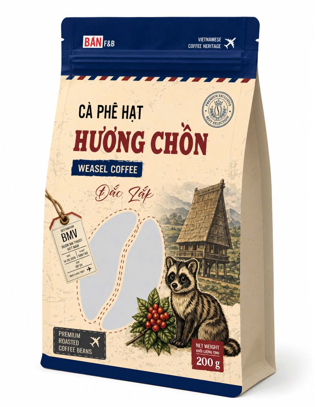 CÀ PHÊ HẠT HƯƠNG CHỒN/ WEASEL COFFEE (túi 200g)