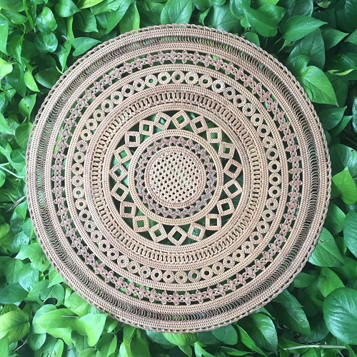 Đĩa tròn đan mây họa tiết dân tộc