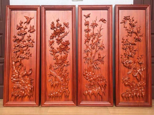Tranh tứ quý gỗ mít